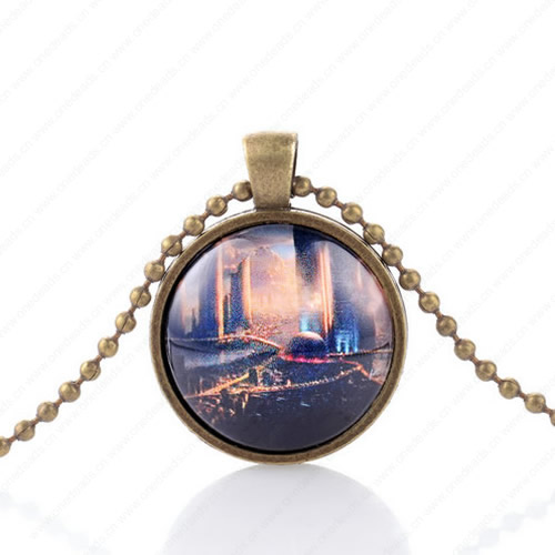 Necklace Wholesale Retro Steampunk Pendant Link Chain Cameos Setting Necklace Jewelry Punk Friendship Gifts 30mm Sold by Strand