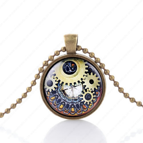 Necklace Wholesale Retro Steampunk Pendant Link Chain Cameos Setting Necklace Jewelry Punk Friendship Gifts 30mm Sold by Strand