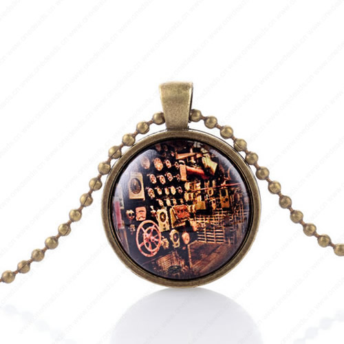 Necklace Wholesale Retro Steampunk Pendant Link Chain Cameos Setting Necklace Jewelry Punk Friendship Gifts 30mm Sold by Strand