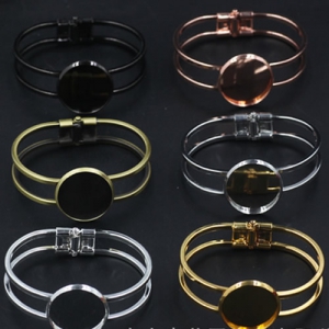 Fit 25mm cabochons Vintage Copper Round Blank Setting Bezel Cabochon Bracelet Base For DIY Bangle sold by PC